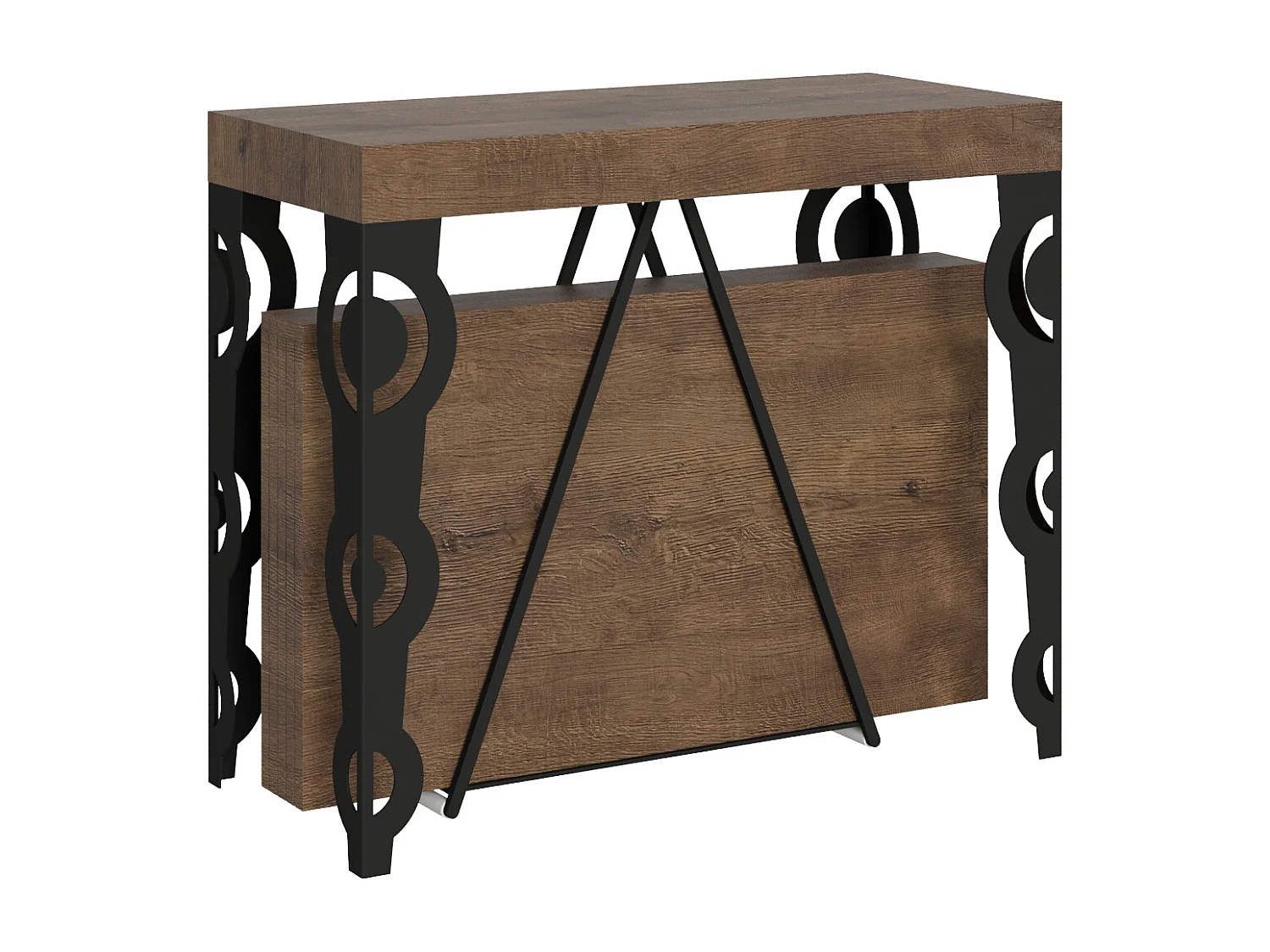 Console extensible 90x40/300cm Aceres noyer cadre anthracite