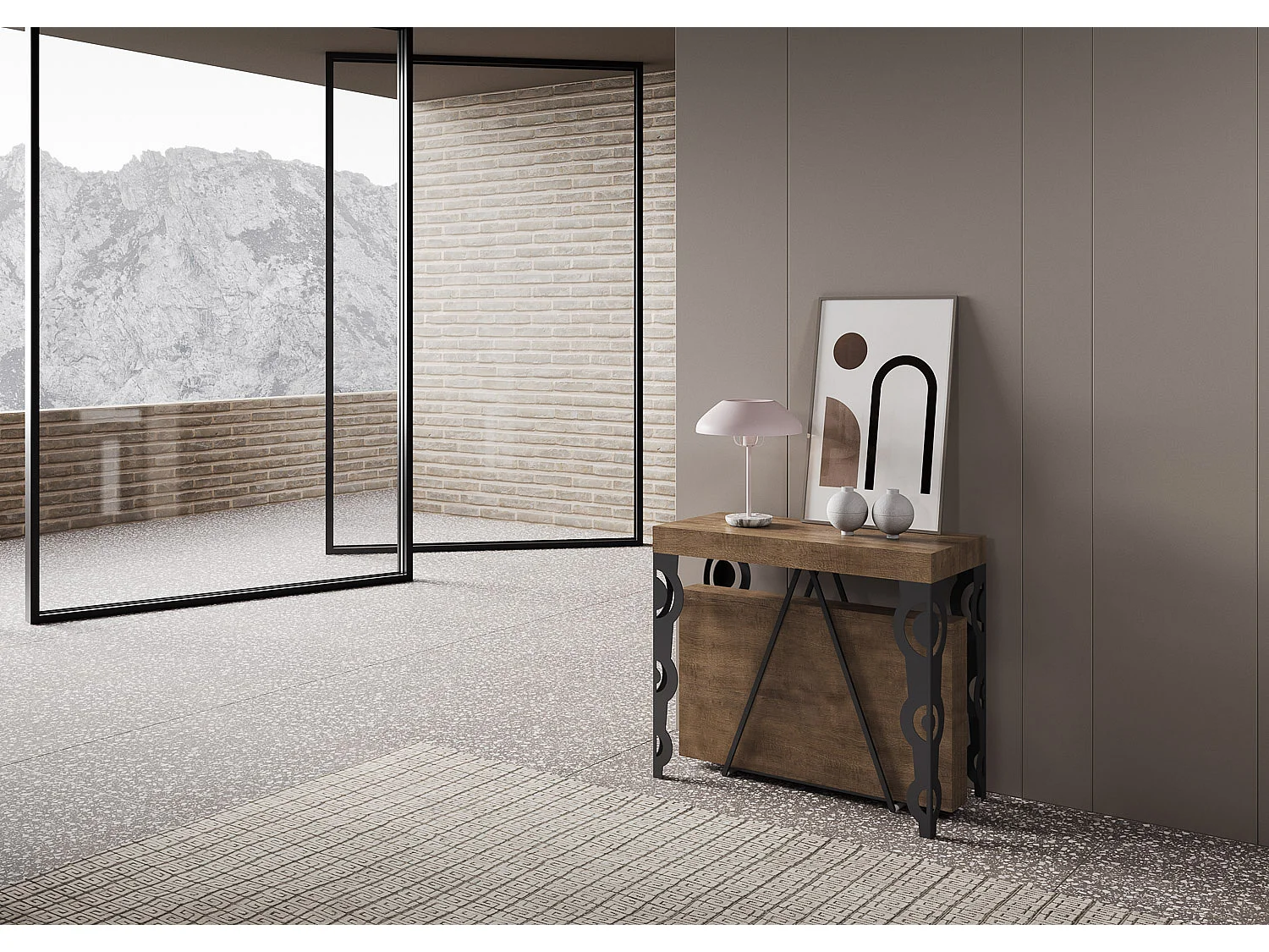 Console extensible 90x40/300cm Aceres noyer cadre anthracite