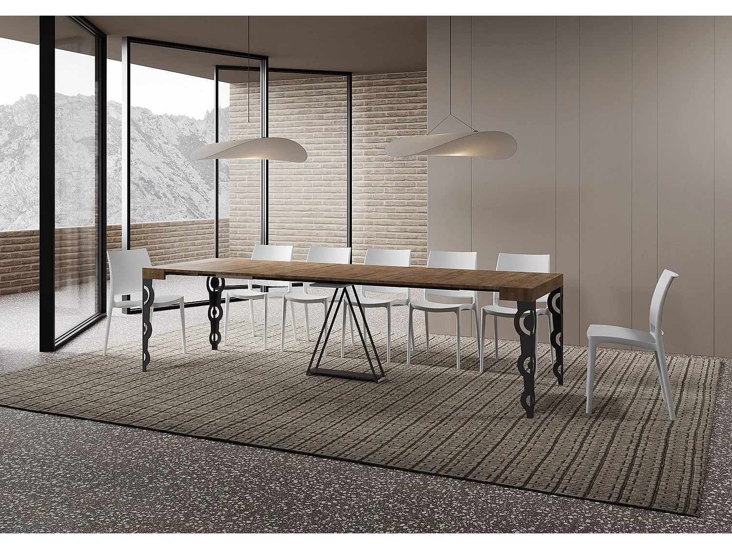 Console extensible 90x40/300cm Aceres noyer cadre anthracite