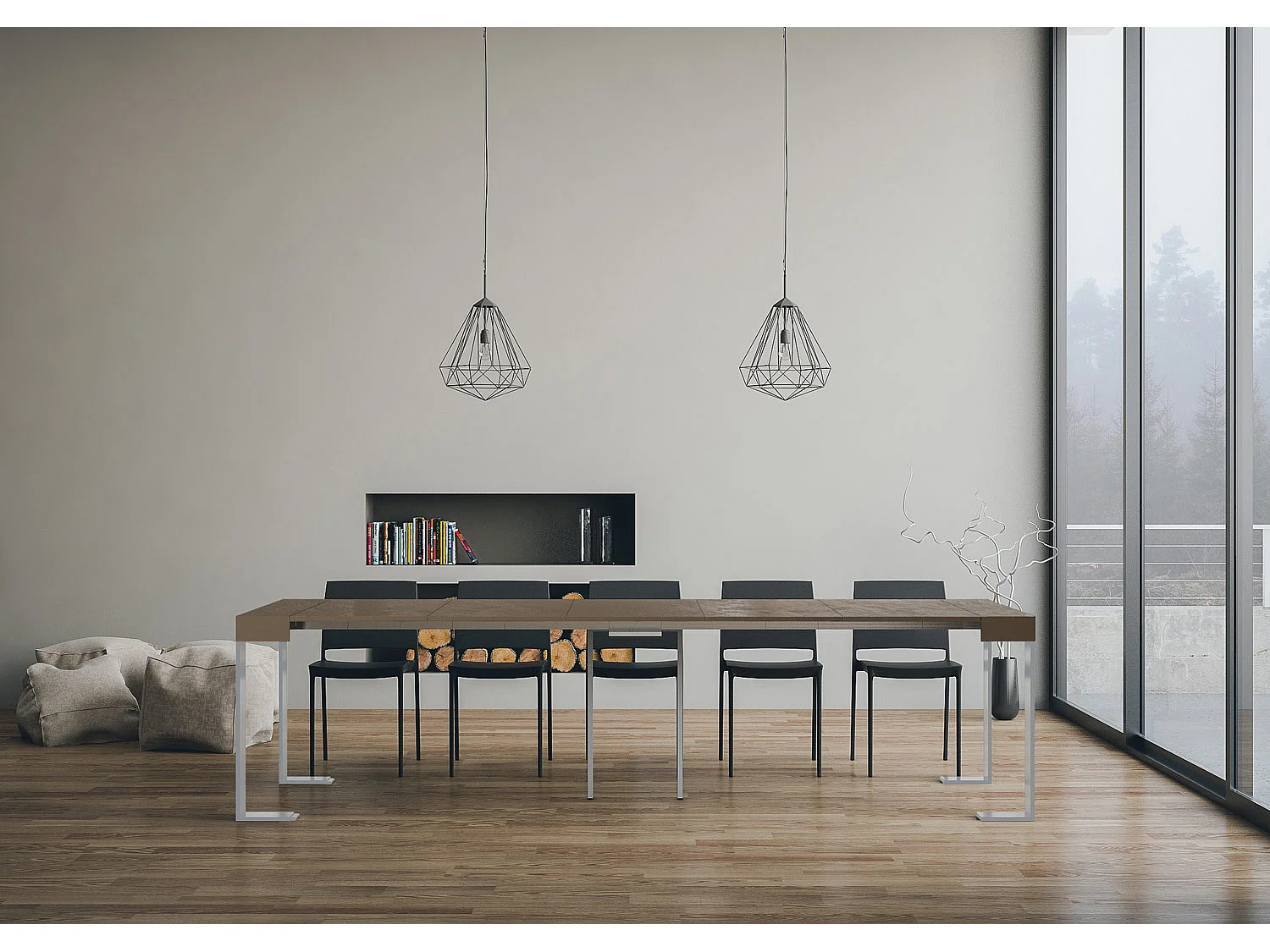 Konsola rozkładana 90x40/300 cm Tecno telaioSzaro-beżowy rama w kolorze Białym