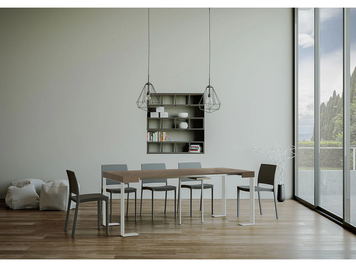 Console extensible 90x40/300 cm Tecno telaiotaupe pieds blancs