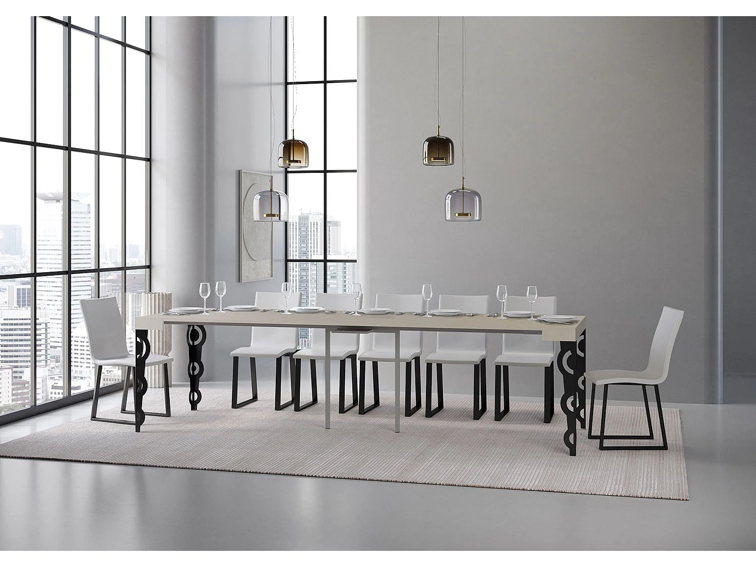 Uitschuifbare sidetable 90x40/300 cm Karamay Kasjmier met antraciet frame