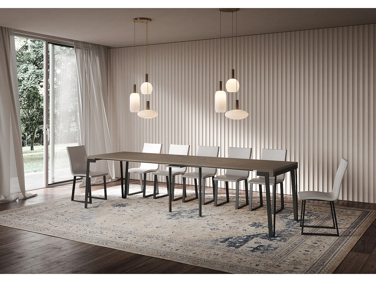 Consola extensible 90x40/300 cm Rio Gris Paloma estructura Antracita