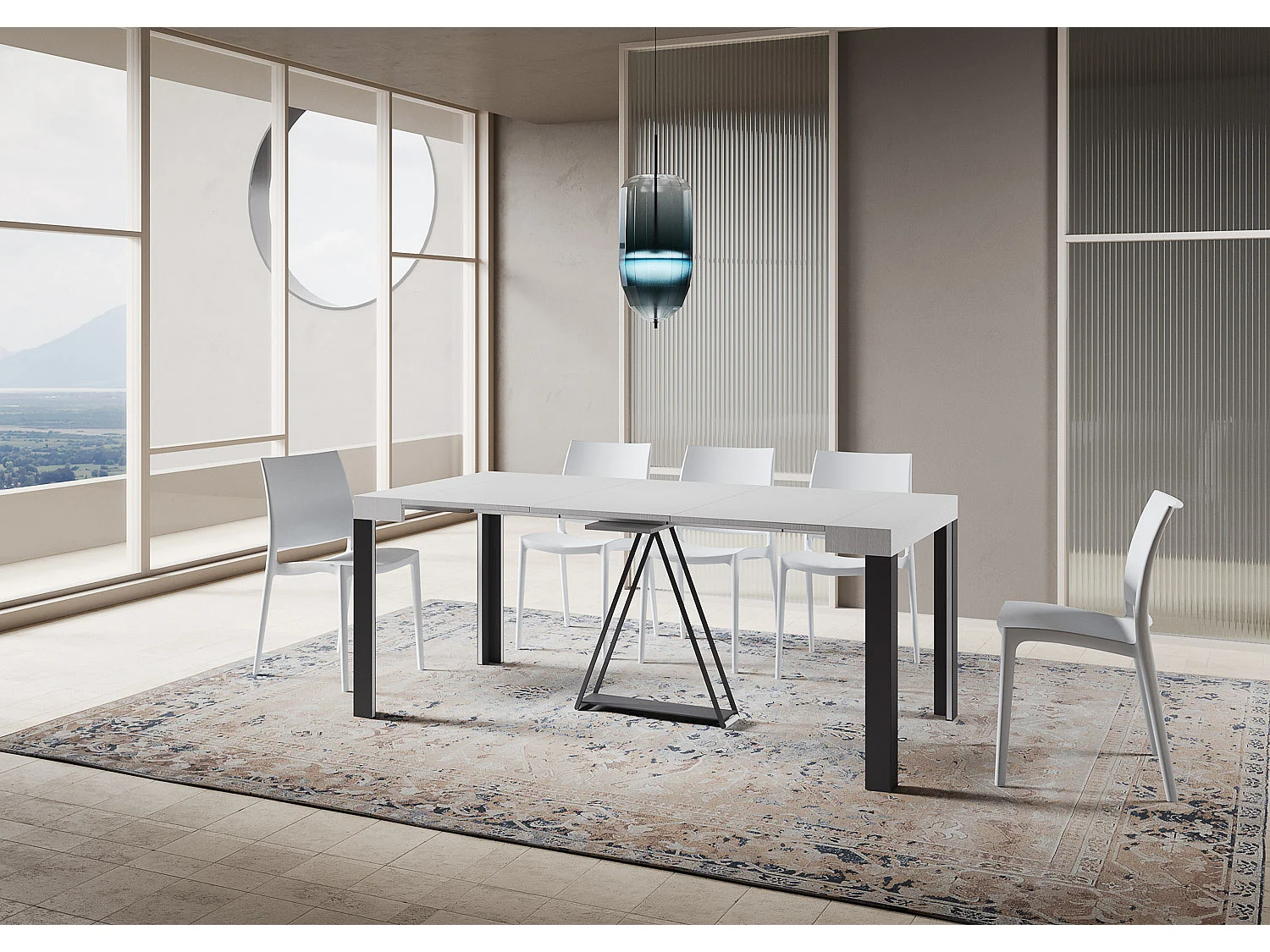 Console extensible 90x40/300 cm Tarax frêne blanc cadre anthracite