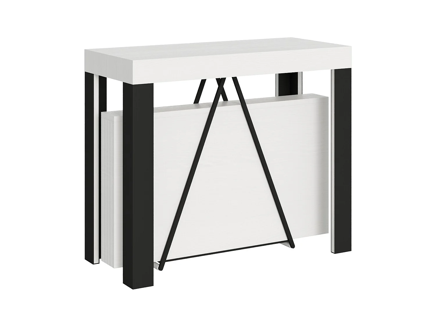 Console extensible 90x40/300 cm Tarax frêne blanc cadre anthracite