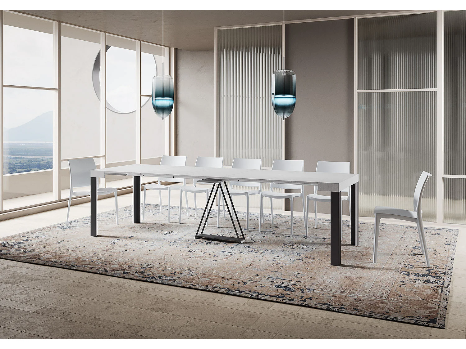 Uitschuifbare sidetable 90x40/300 cm Tarax eiken wit met antraciet frame