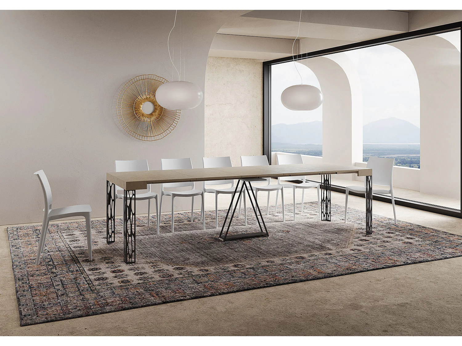Console extensible 90x40/300 cm Kerpa cachemire cadre anthracite