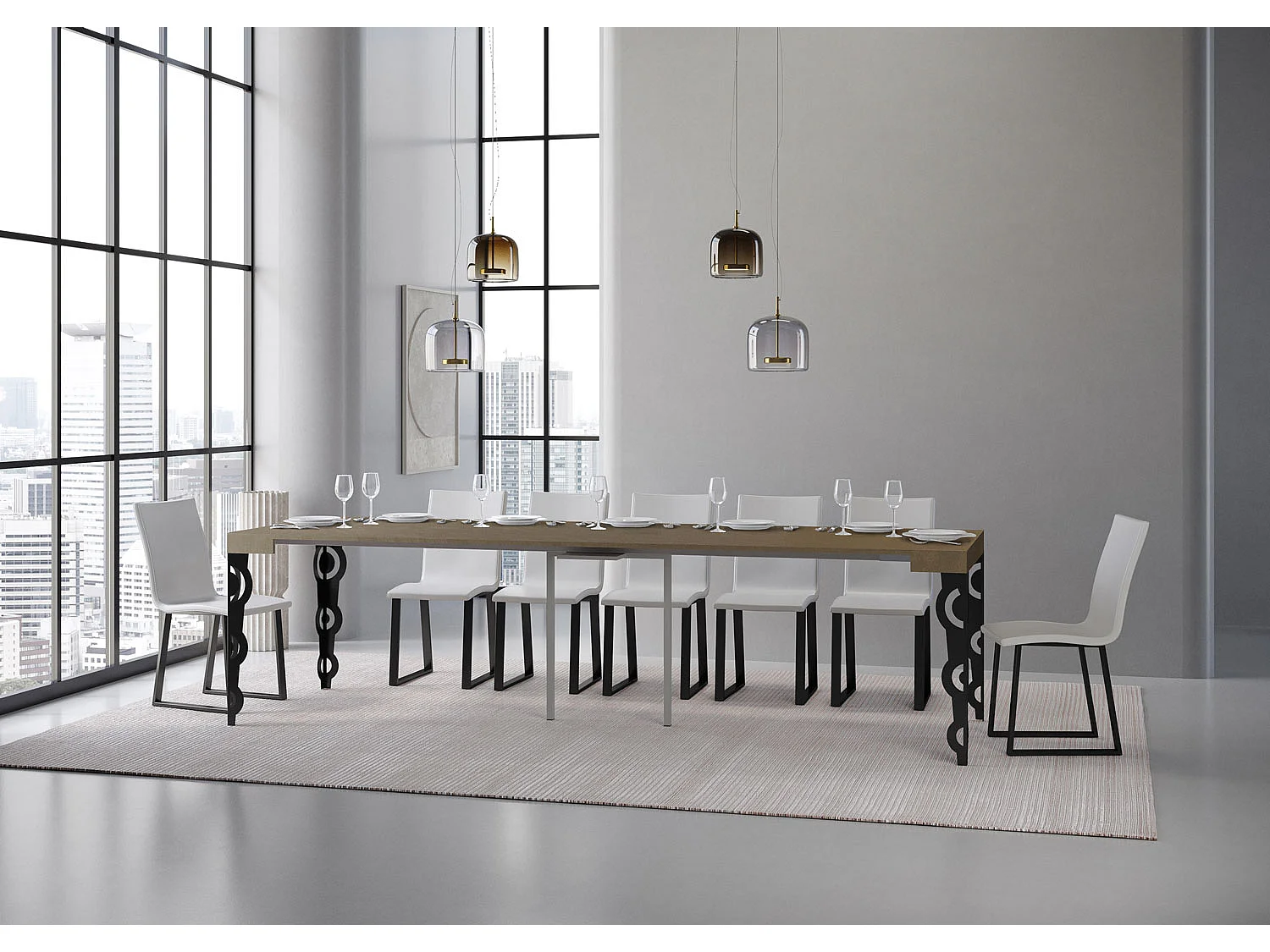 Console extensible 90x40/300 cm Karamay taupe pieds anthracite