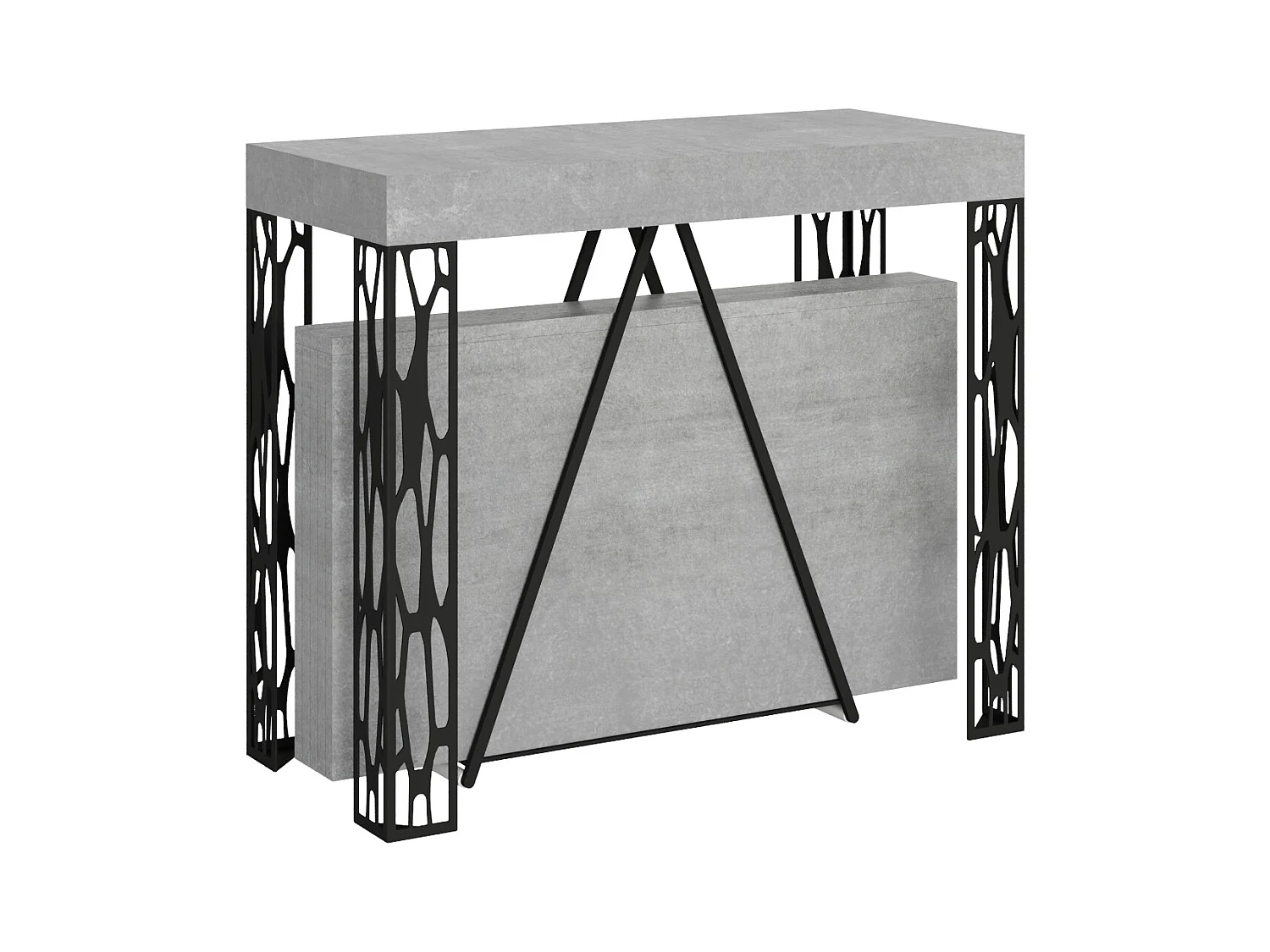Console extensible 90x40/300 cm Kerpa gris béton cadre anthracite
