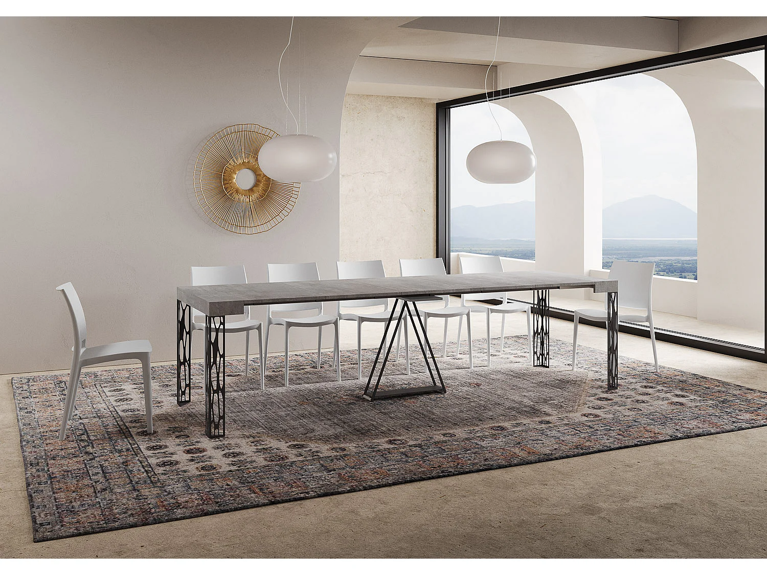 Mesa consola extensível 90x40/300 cm Kerpa cimento quadro antracite