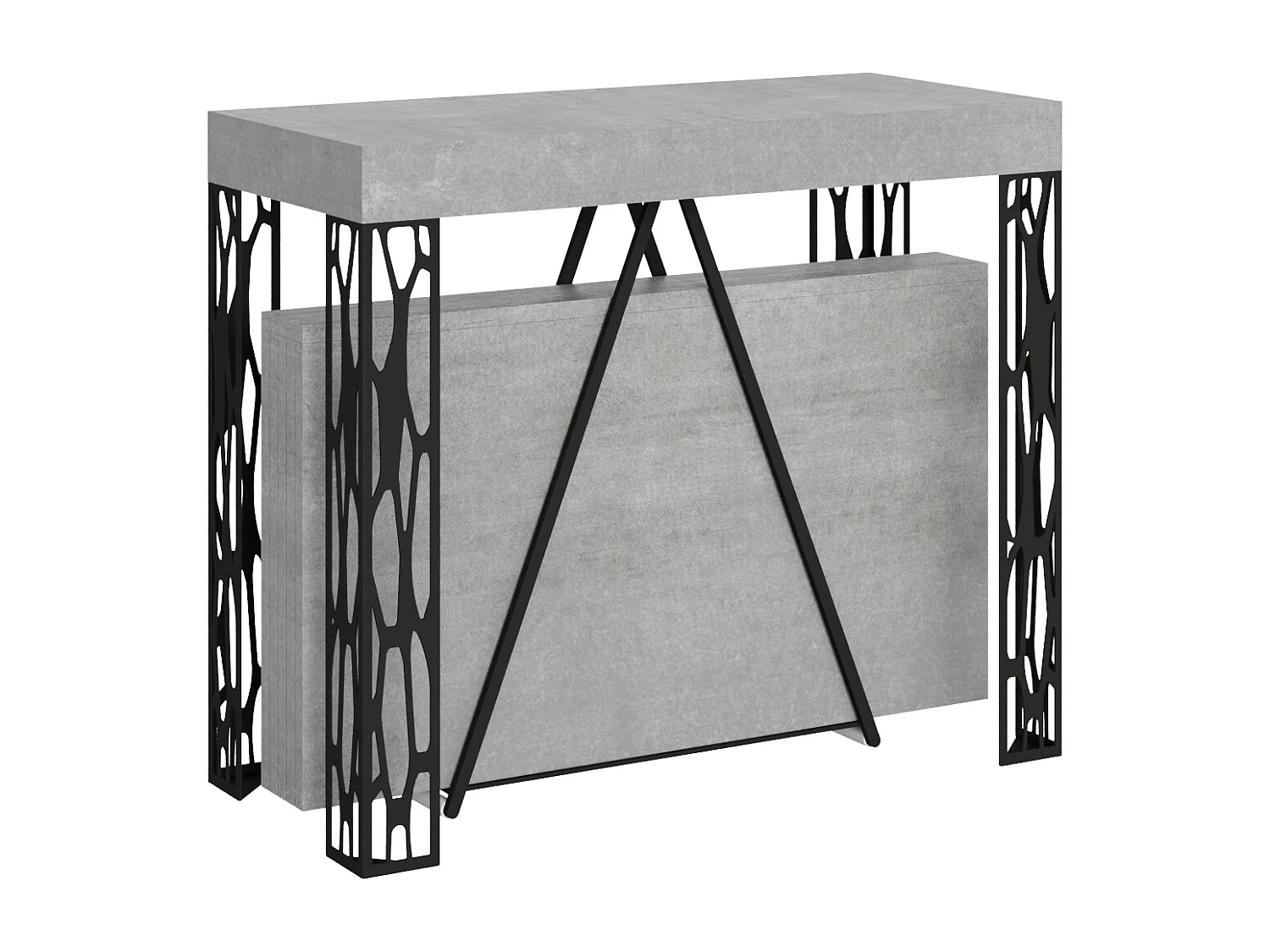 Ausziehbarer Konsolentisch 90x40/300 cm Kerpa Zement mit Eisenrahmen aus Anthrazit