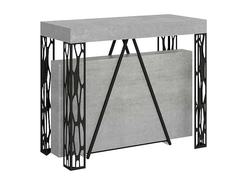 Console extensible 90x40/300 cm Kerpa gris béton cadre anthracite