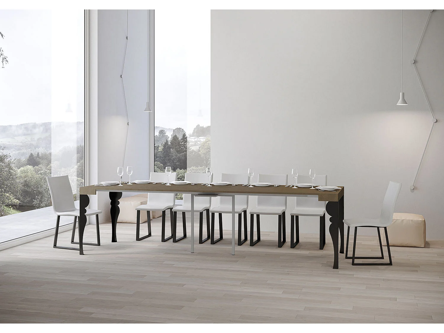 Console extensible 90x40/300 cm Paxon taupe pieds anthracite