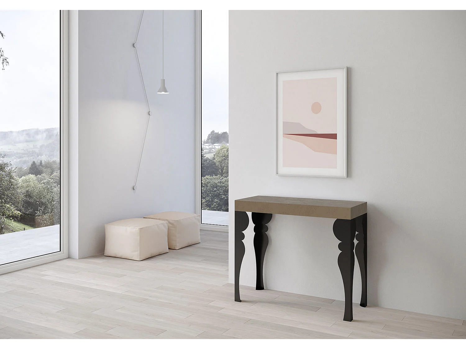 Uitschuifbare sidetable 90x40/300 cm Paxon Taupe met antraciet frame