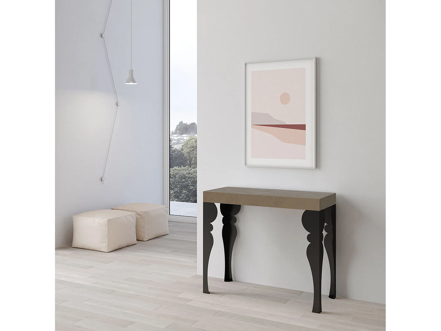 Console extensible 90x40/196 cm Paxon Small taupe pieds anthracite