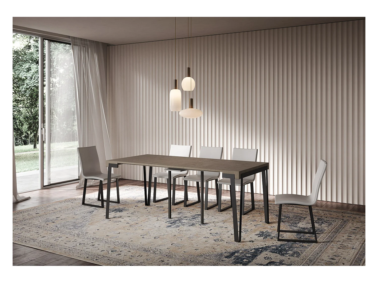 Ausziehbarer Konsolentisch 90x40/196 cm Rio Small Taubengrau mit Eisenrahmen aus Anthrazit