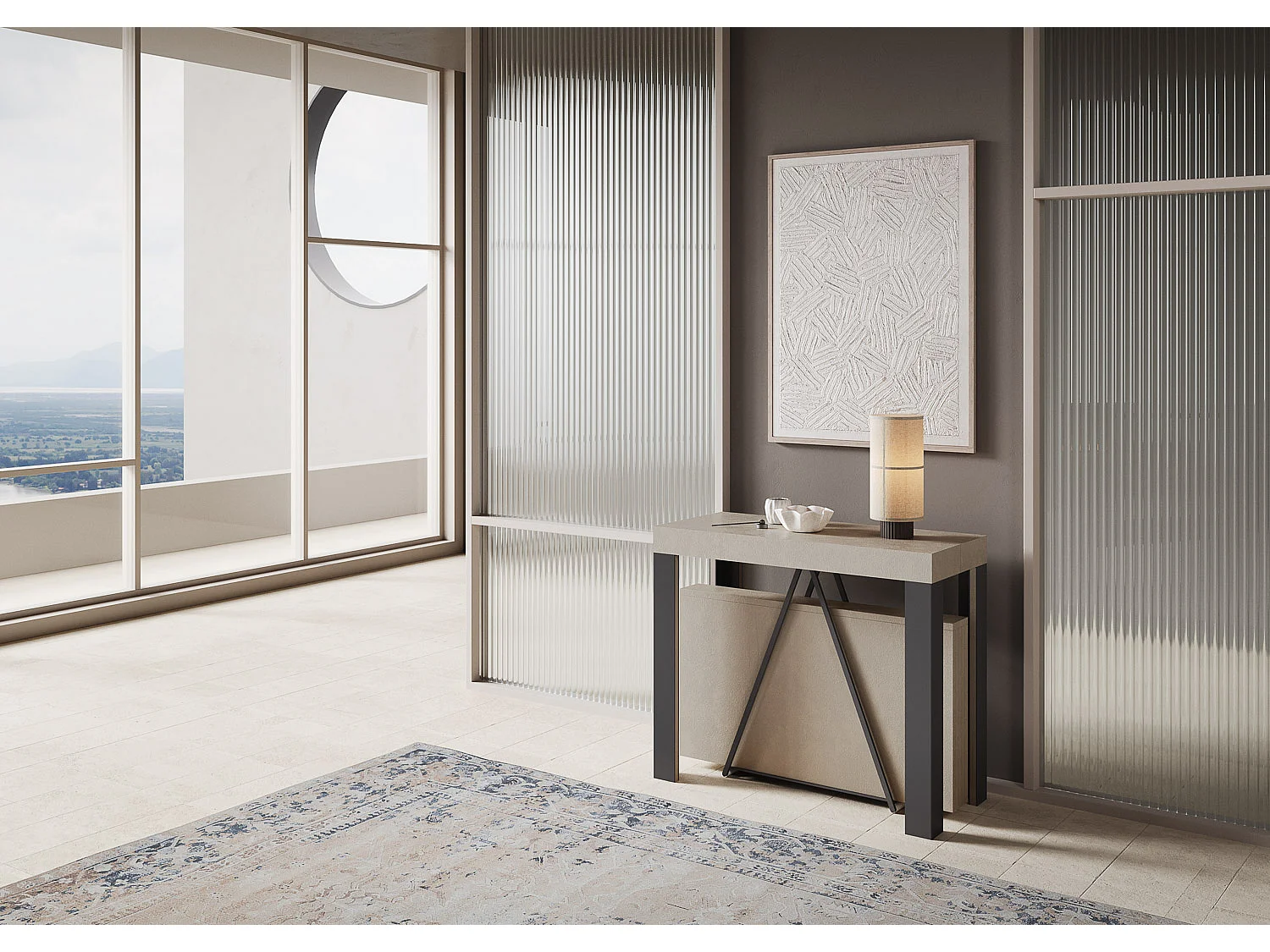 Uitschuifbare sidetable 90x40/196 cm Tarax Small kasjmier met antraciet frame