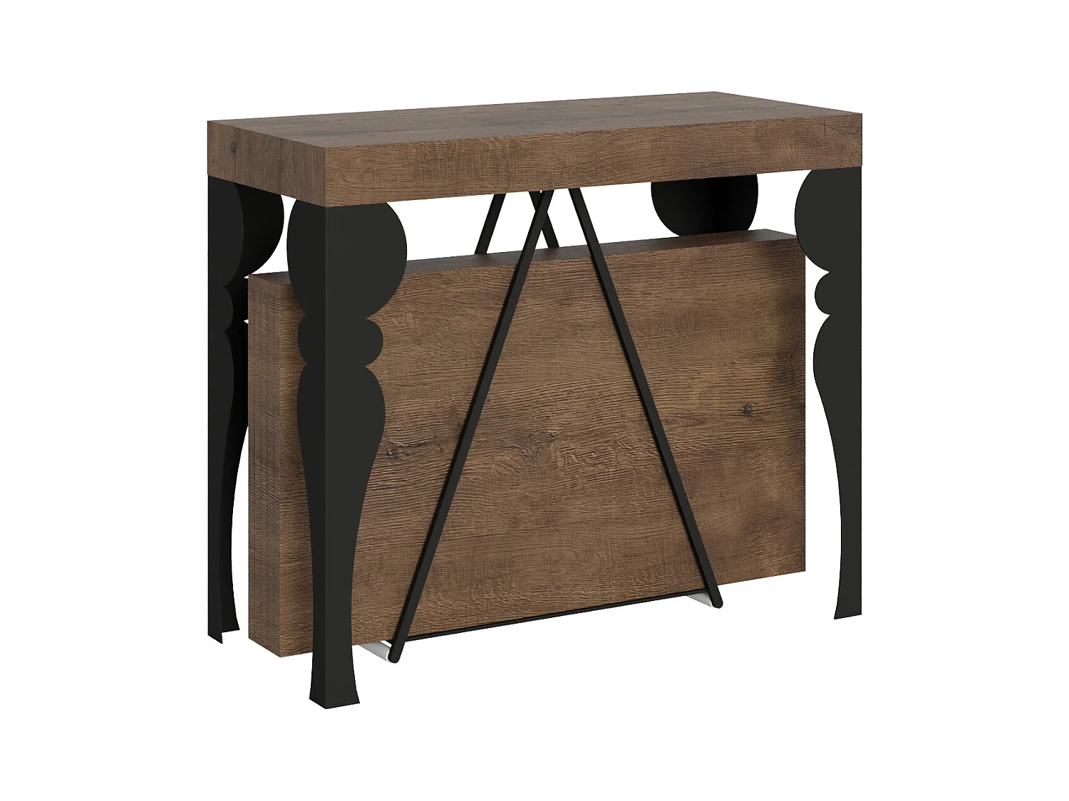 Console extensible 90x40/300 cm Riza noyer cadre anthracite