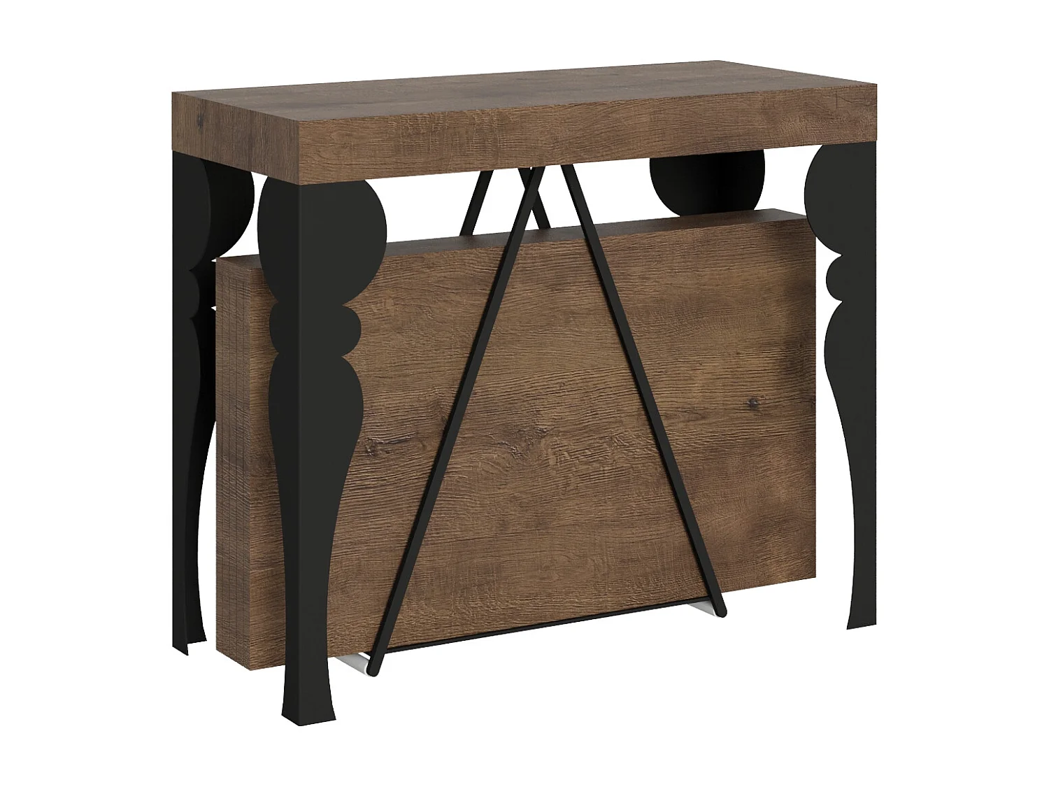 Console extensible 90x40/300 cm Riza noyer cadre anthracite