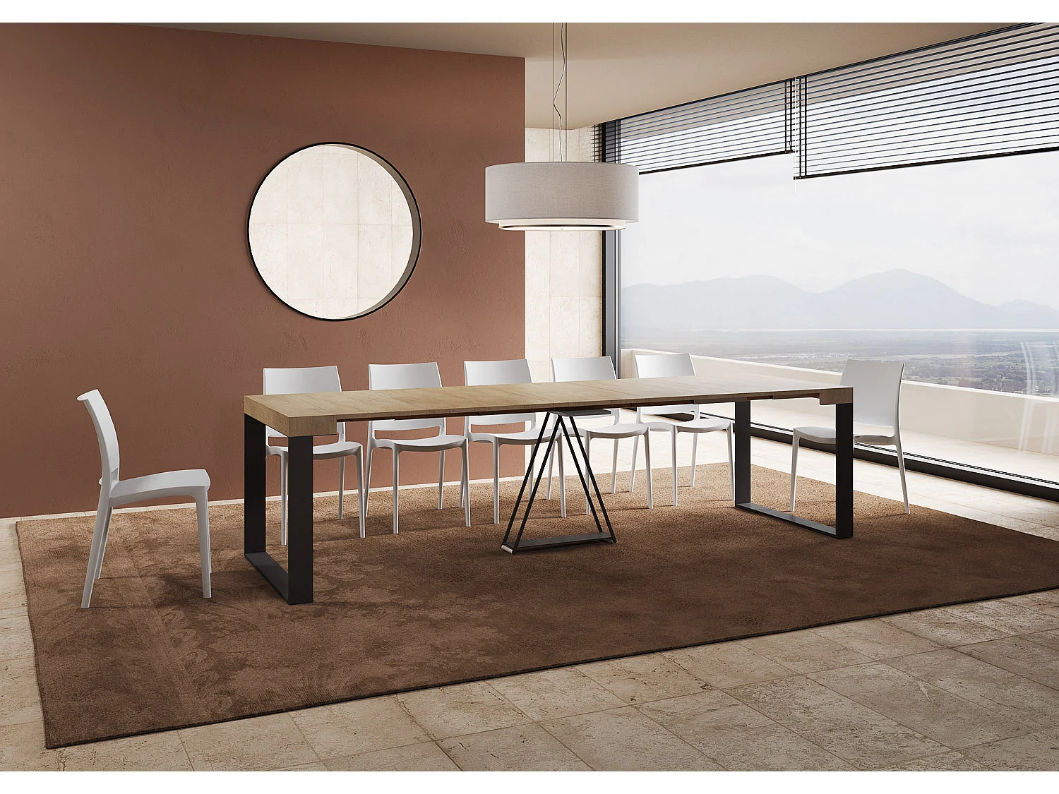 Console extensible 90x40/300cm Sketa chêne nature cadre anthracite