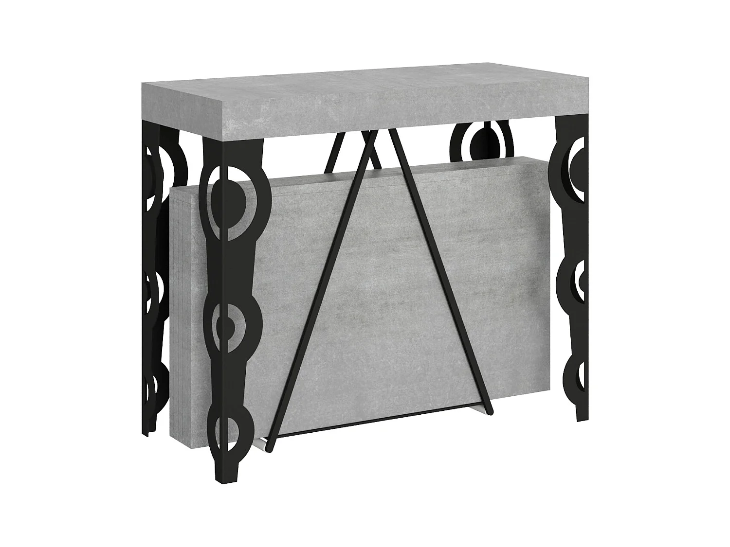 Console extensible 90x40/300cm Aceres gris béton cadre anthracite