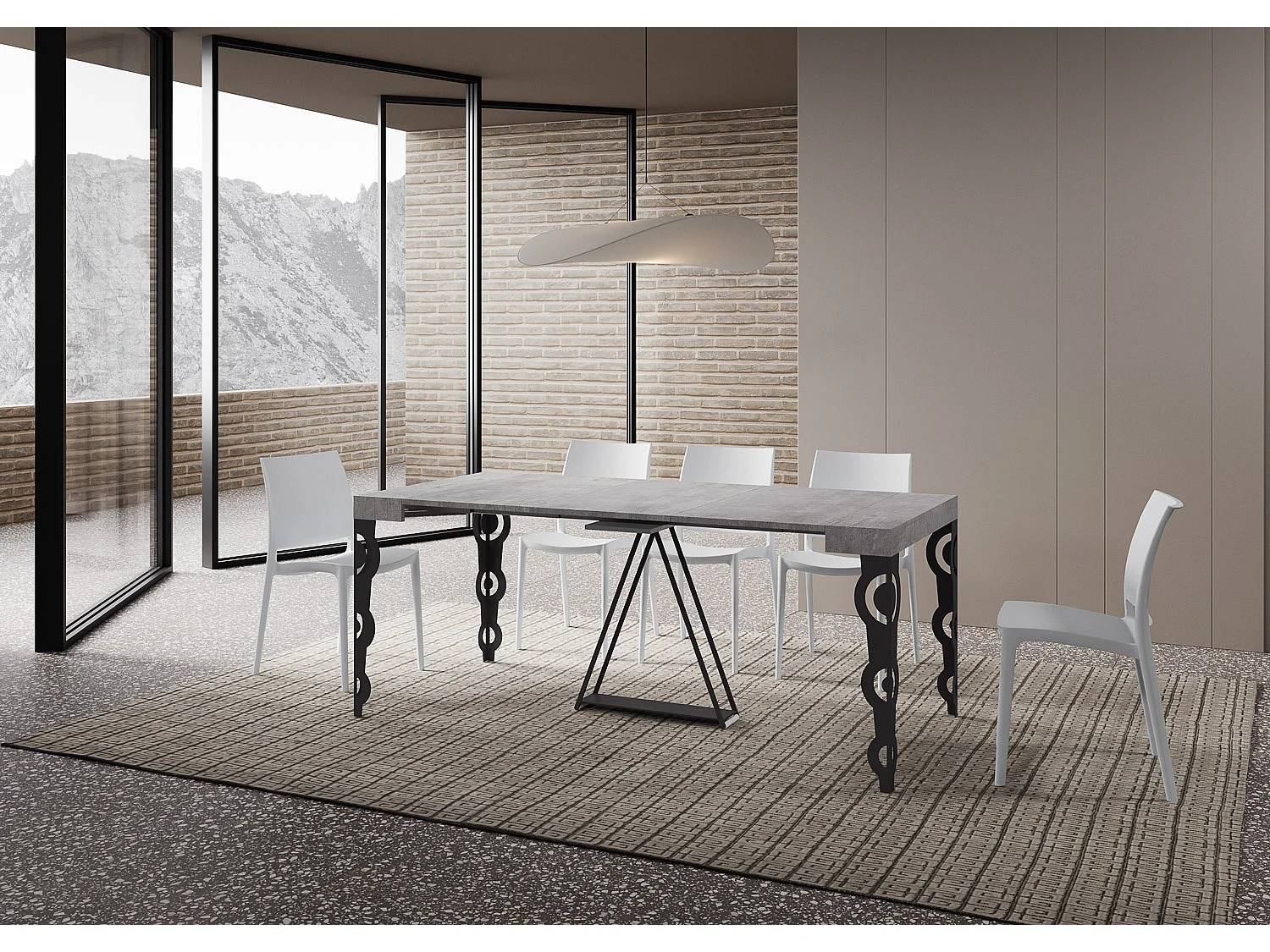 Console extensible 90x40/300cm Aceres gris béton cadre anthracite
