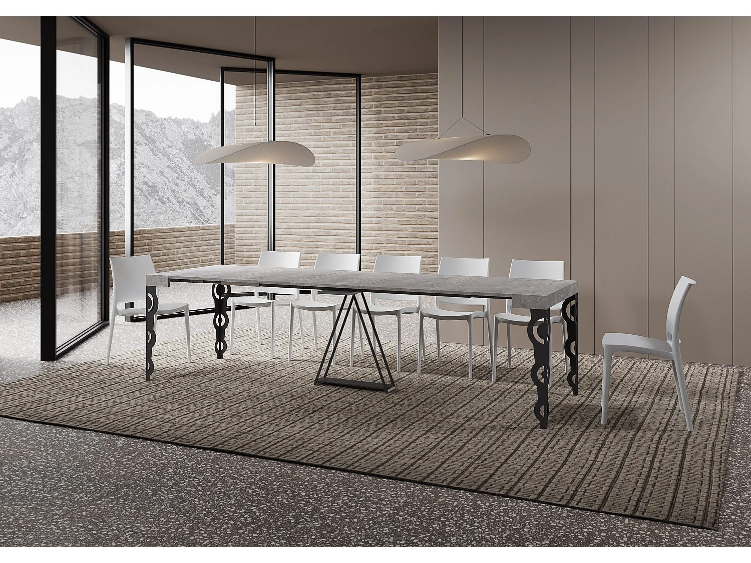Console extensible 90x40/300cm Aceres gris béton cadre anthracite