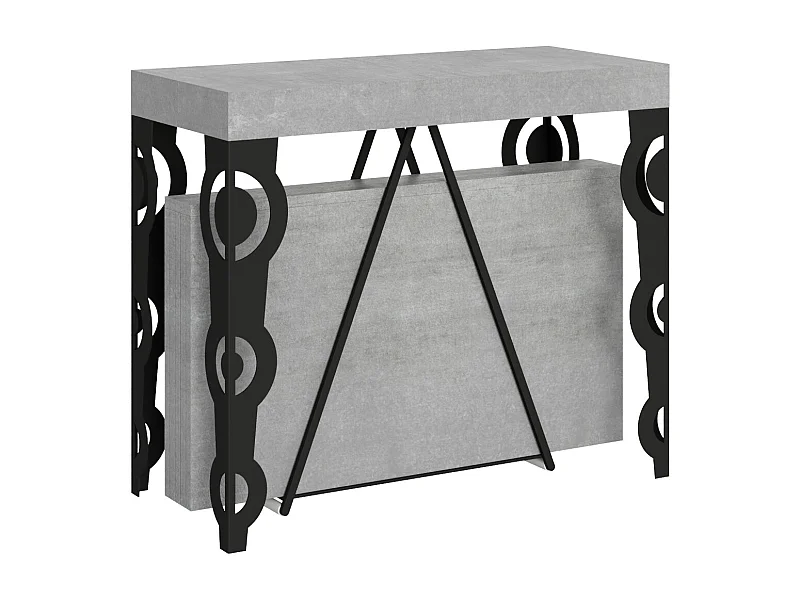 Uitschuifbare sidetable 90x40/300cm Aceres cement met antraciet frame