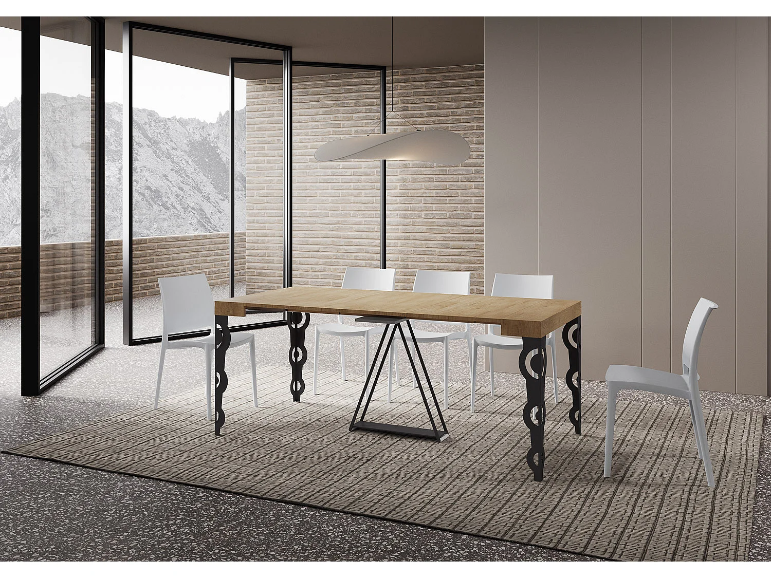 Console extensible 90x40/300cm Aceres chêne nature cadre anthracite