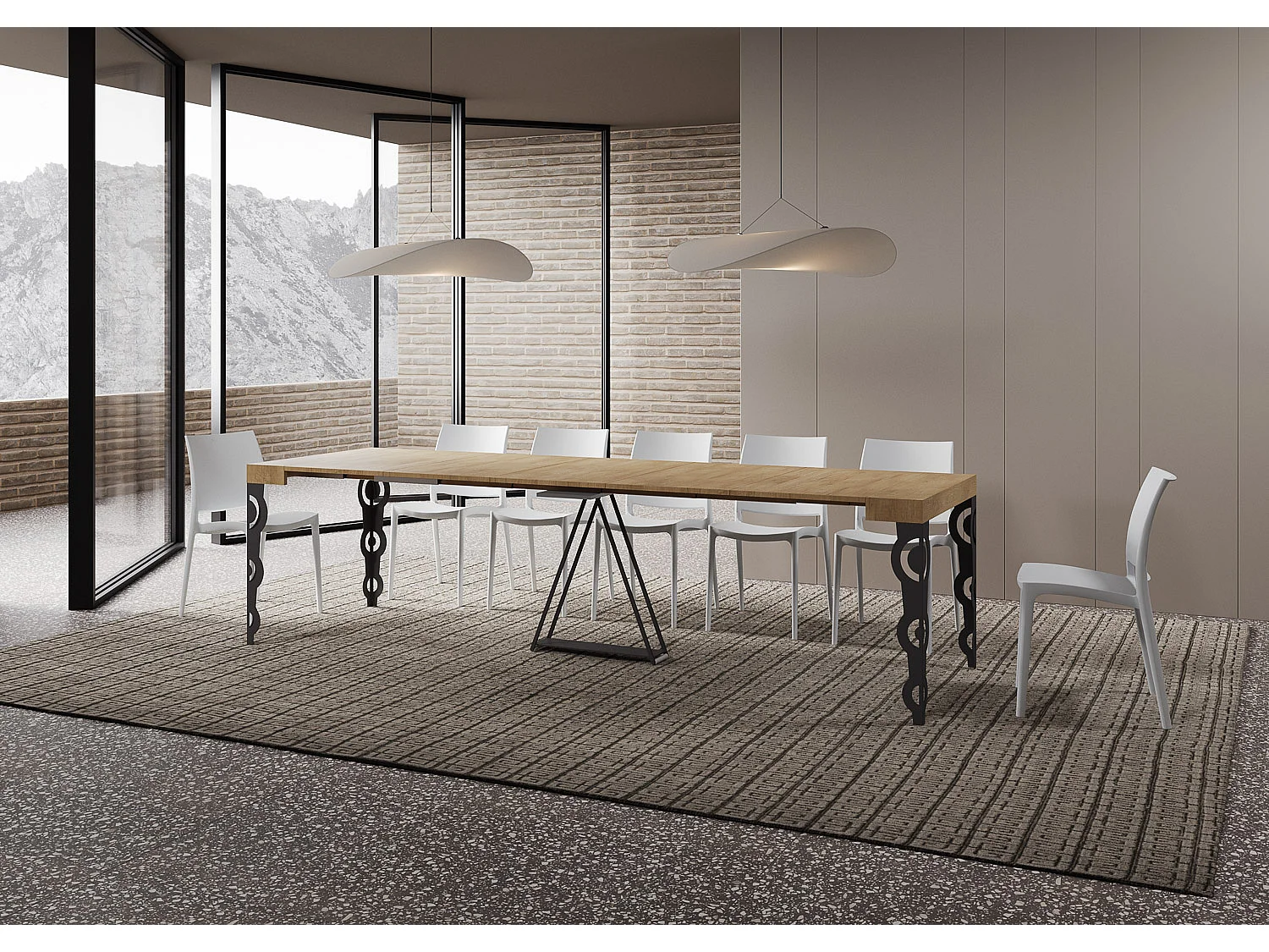 Console extensible 90x40/300cm Aceres chêne nature cadre anthracite