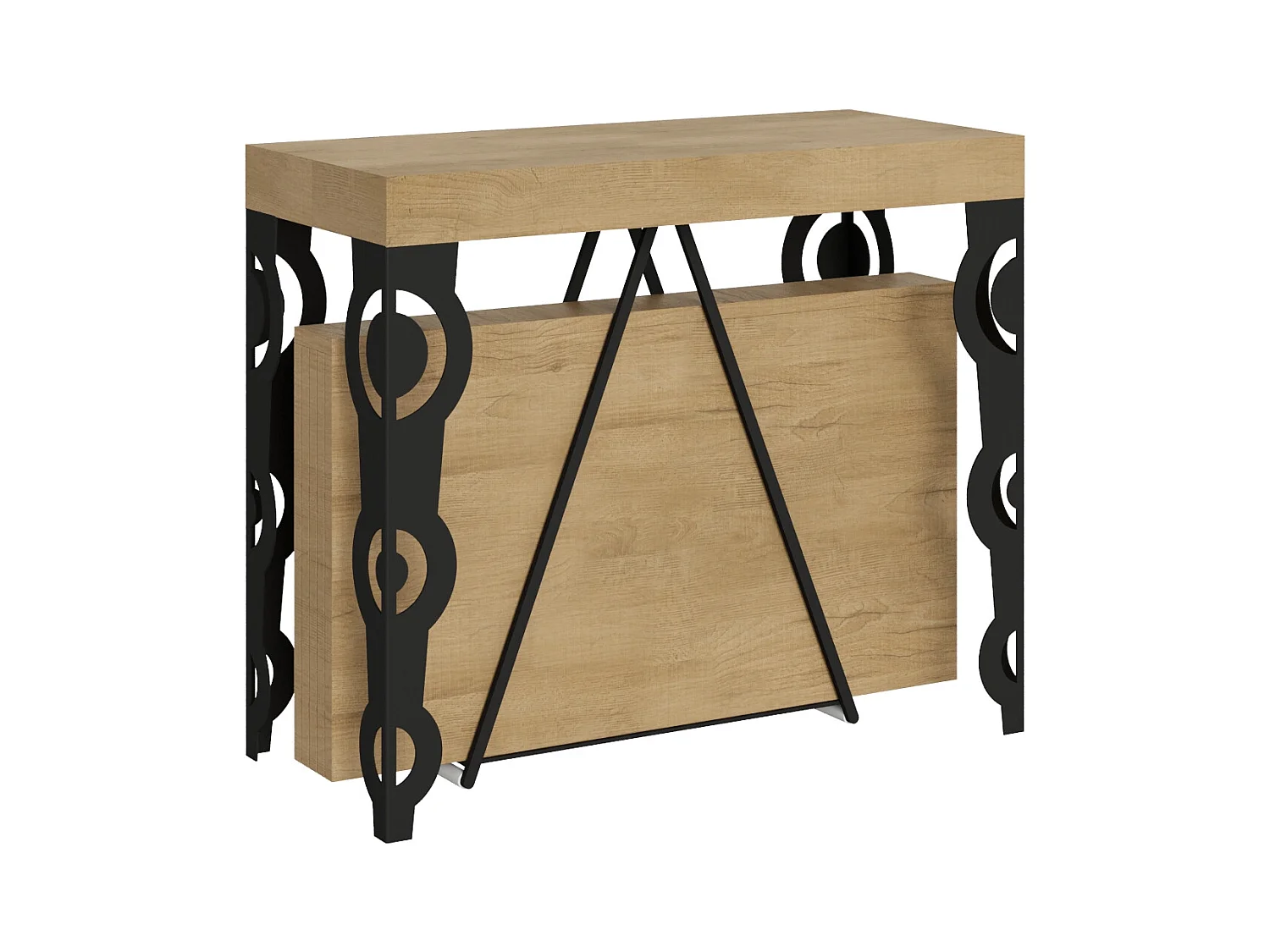Console extensible 90x40/300cm Aceres chêne nature cadre anthracite