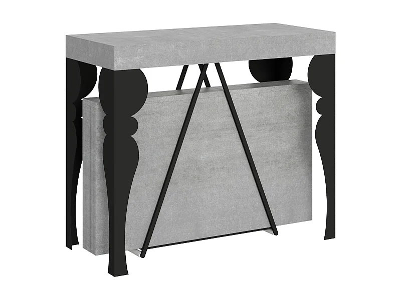 Console extensible 90x40/196 cm Riza Small gris béton cadre anthracite