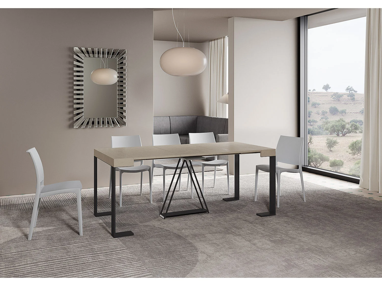 Console extensible 90x40/300cm Zamat cachemire cadre anthracite