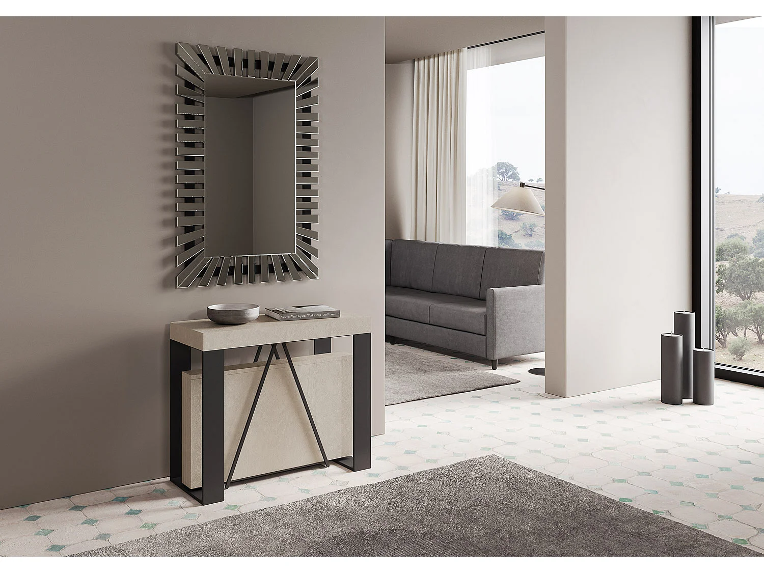 Console extensible 90x40/300cm Zamat cachemire cadre anthracite