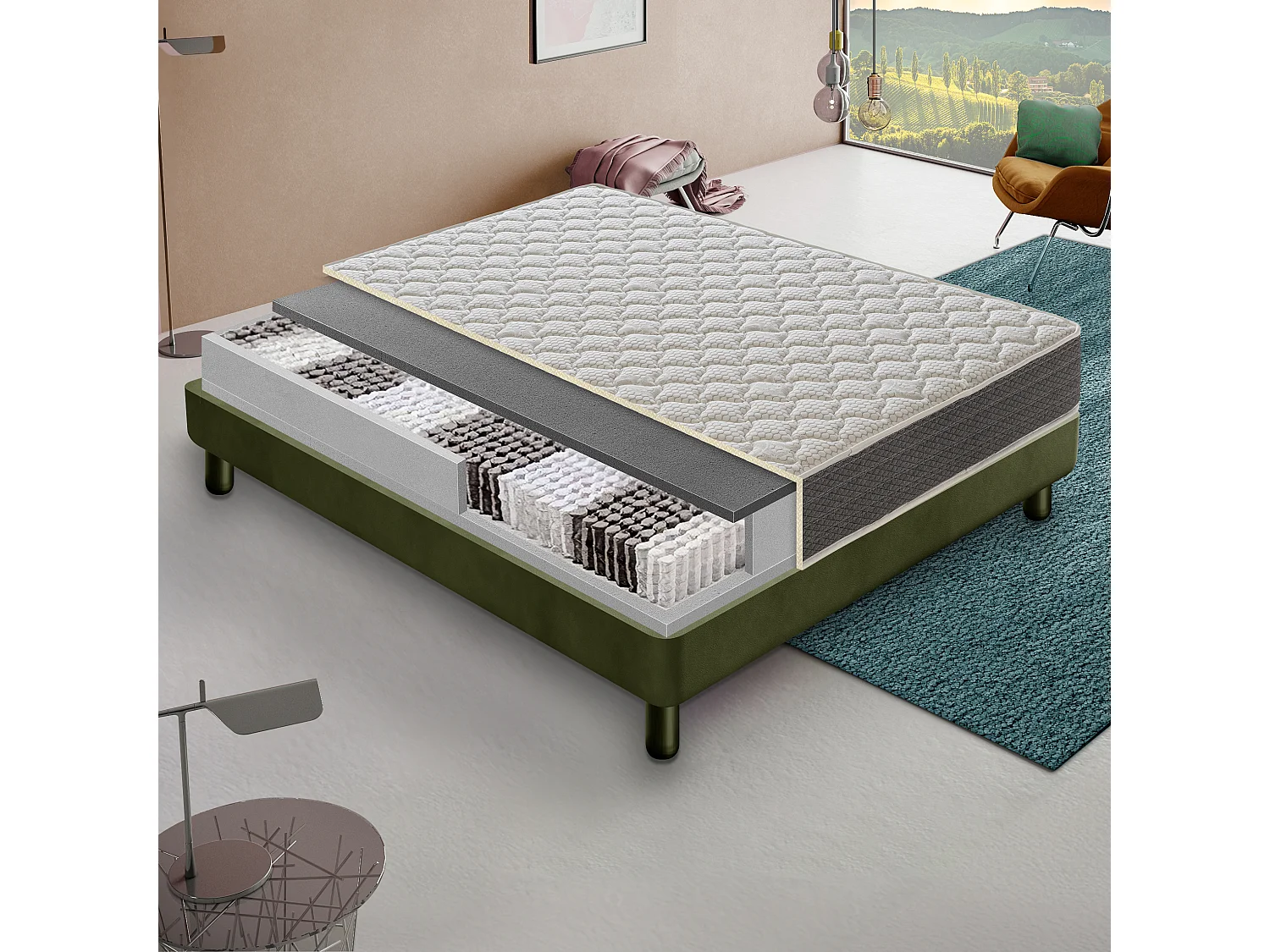 Matelas ressorts ensachés 80x200 cm accueil mousse hr epaisseur 22 cm
