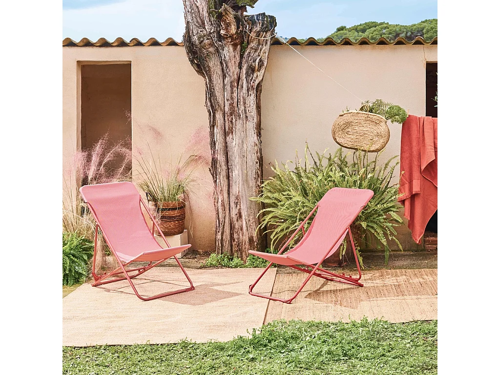 Set 2 lettini prendisole pieghevoli, terracotta