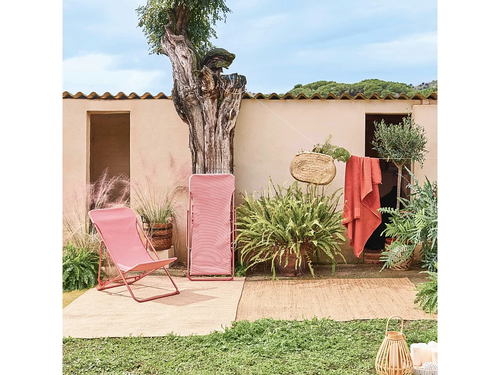 Set 2 lettini prendisole pieghevoli, terracotta