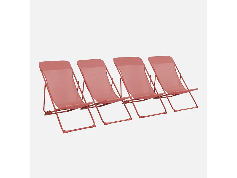 Set di 4 sedie a sdraio da giardino pieghevoli, terracotta