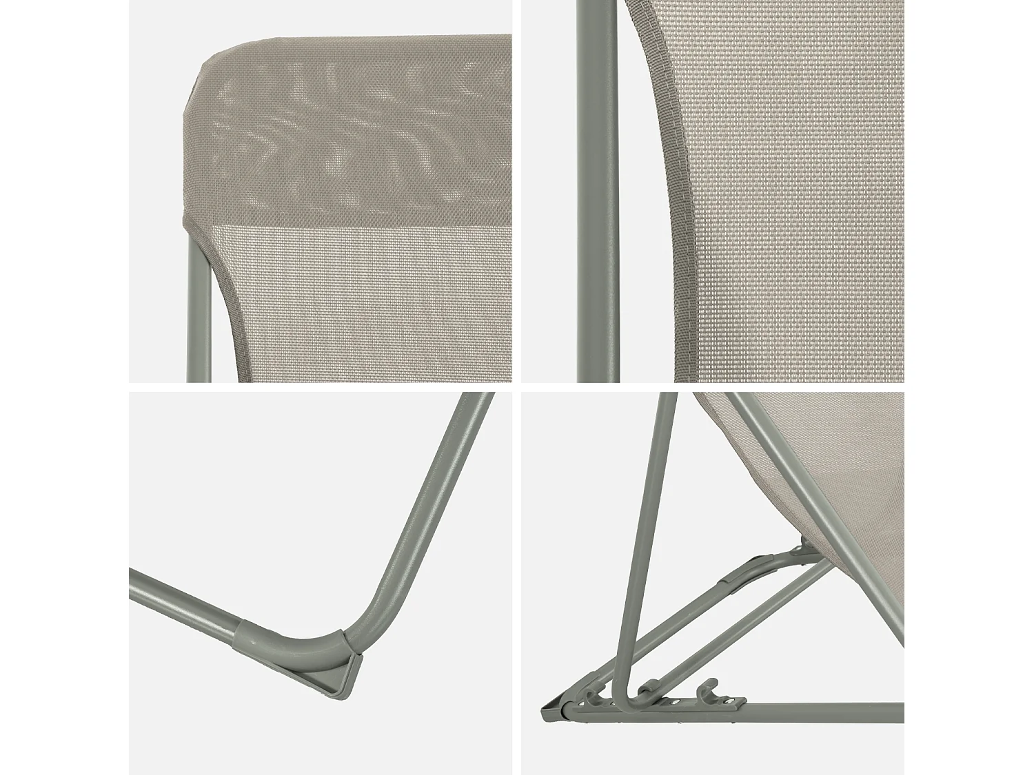 Set di 4 sedie a sdraio da giardino pieghevoli, verde kaki