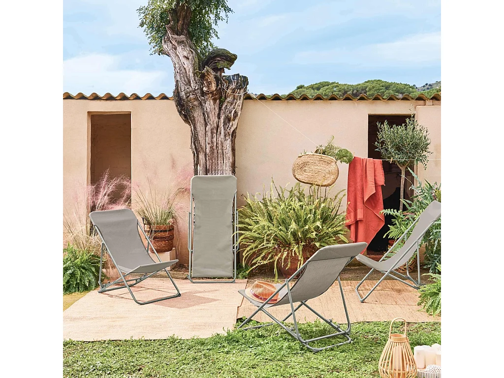 Lot de 4 chaises pliantes LIVORNO en acier / textilene. kaki. 83 x 88 x 95 cm