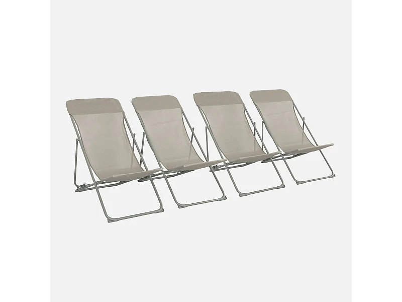 Lot de 4 chaises pliantes LIVORNO en acier / textilene. kaki. 83 x 88 x 95 cm