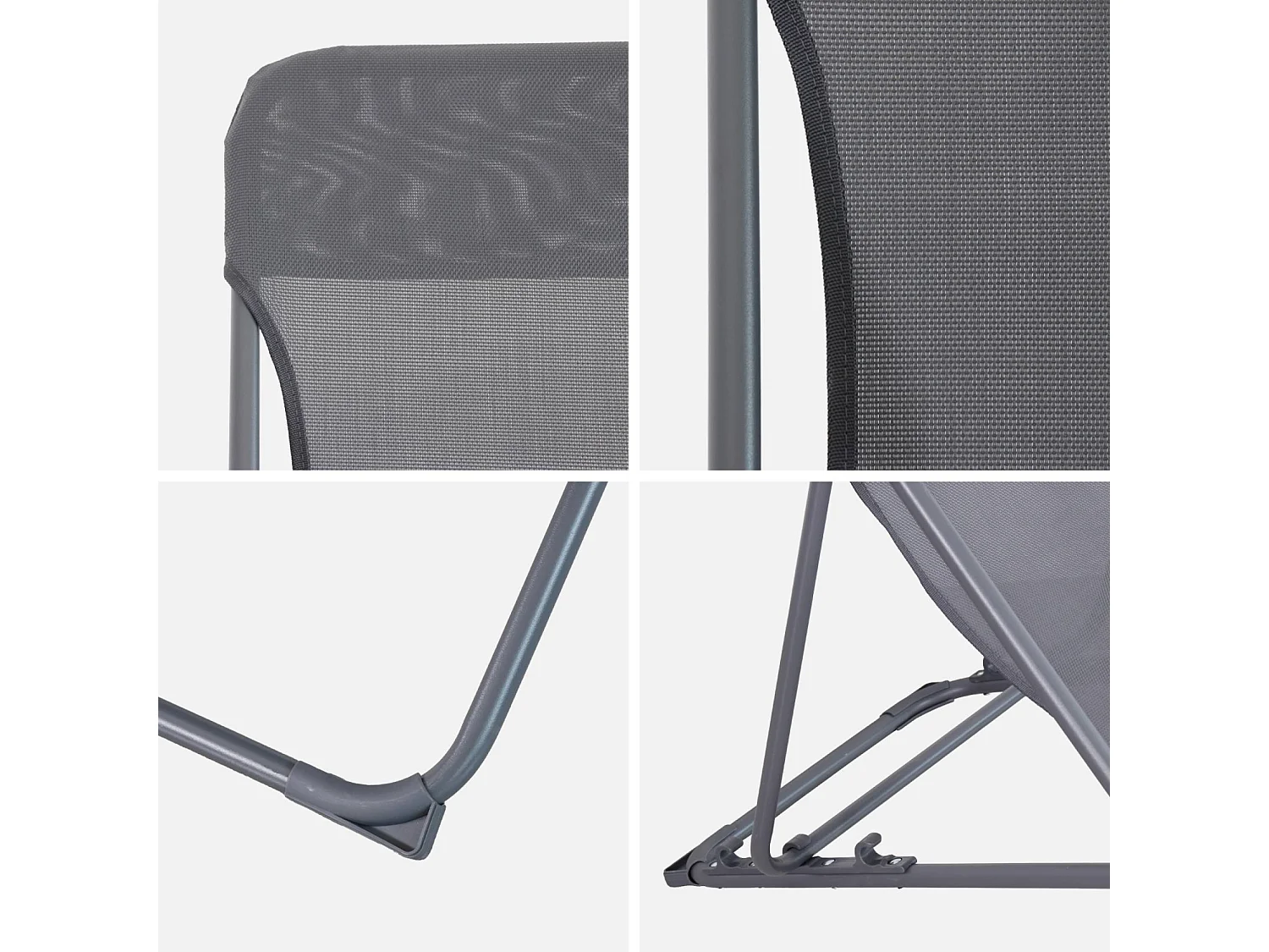 Lot de 2 chaises pliantes LIVORNO en acier / textilene. anthracite. 83 x 88 x 95 cm