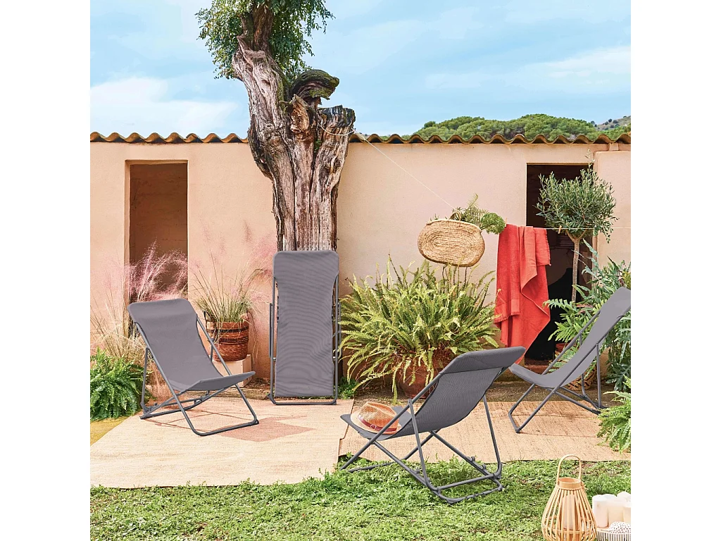 Lot de 4 chaises pliantes LIVORNO en acier / textilene. anthracite. 83 x 88 x 95 cm