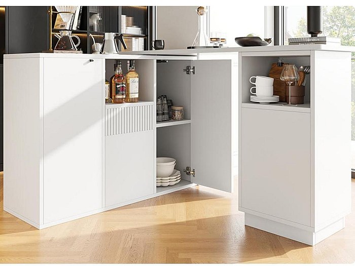 Buffet Cuisine Rotatif 360° 90x45x100 Cm - Plateau Verre Trempé, 3 Portes, Rangement Spacieux