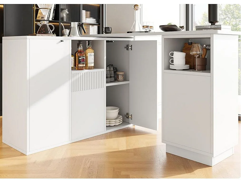 Buffet、Meuble de bar rotatif - avec rangement multifonctionnel - MDF - Blanc