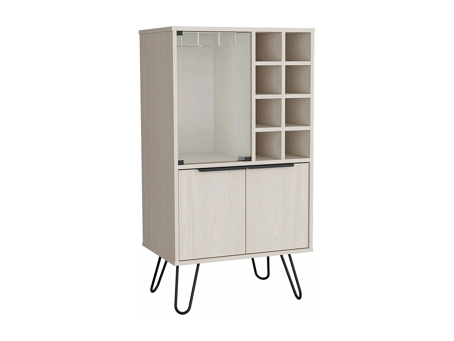 Meuble bar en mélamine aster avec 8 porte-bouteilles, 9 porte-gobelets et rangement inférieur , Blanc , 109.4 cm X 59.6 cm X 40 cm