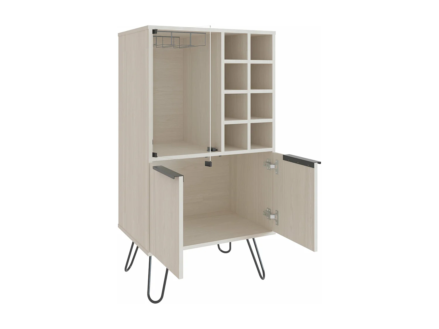 Meuble bar en mélamine aster avec 8 porte-bouteilles, 9 porte-gobelets et rangement inférieur , Blanc , 109.4 cm X 59.6 cm X 40 cm