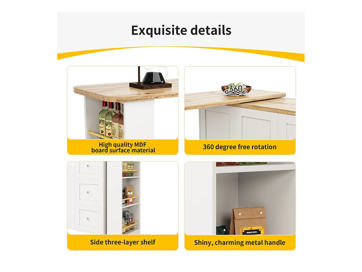 Sideboard, drehbarer Barschrank – MDF – 3 Schubladen und 2 Türen – Weiß