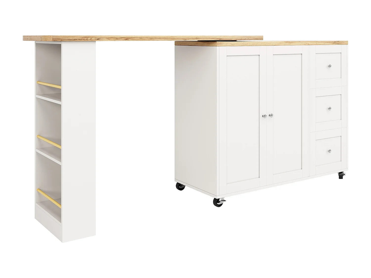 Sideboard, drehbarer Barschrank – MDF – 3 Schubladen und 2 Türen – Weiß