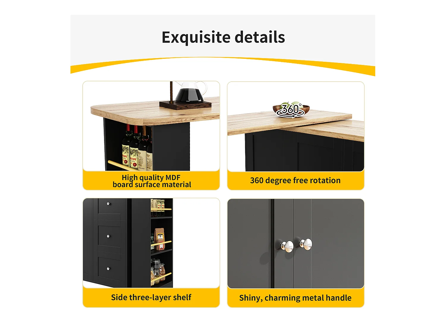 Buffet、Meuble de bar rotatif - MDF - 3 tiroirs et 2 portes - Noir